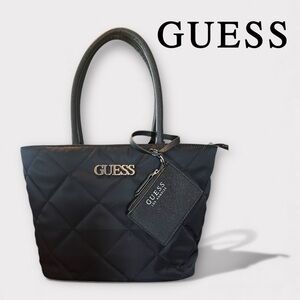 GUESS Black Quilted Tote with Logo Charm